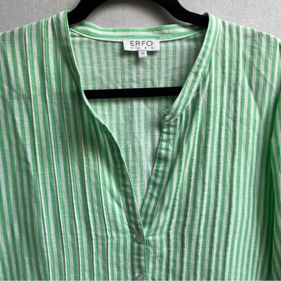ERFO PURE Cotton Linen Green Striped Long Sleeve tunic shirt Sz 2XL - Picture 3 of 10